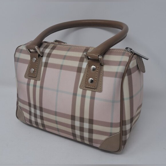 Burberry Mini Boston Bag Handbag Tote Handle Bag Pink Nova Check PVC 9.5" x 7" - Picture 7 of 16